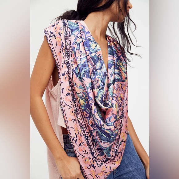 Free people | Jet Set top cowl neck scarf top in blue green large cream - Picture 2 of 5